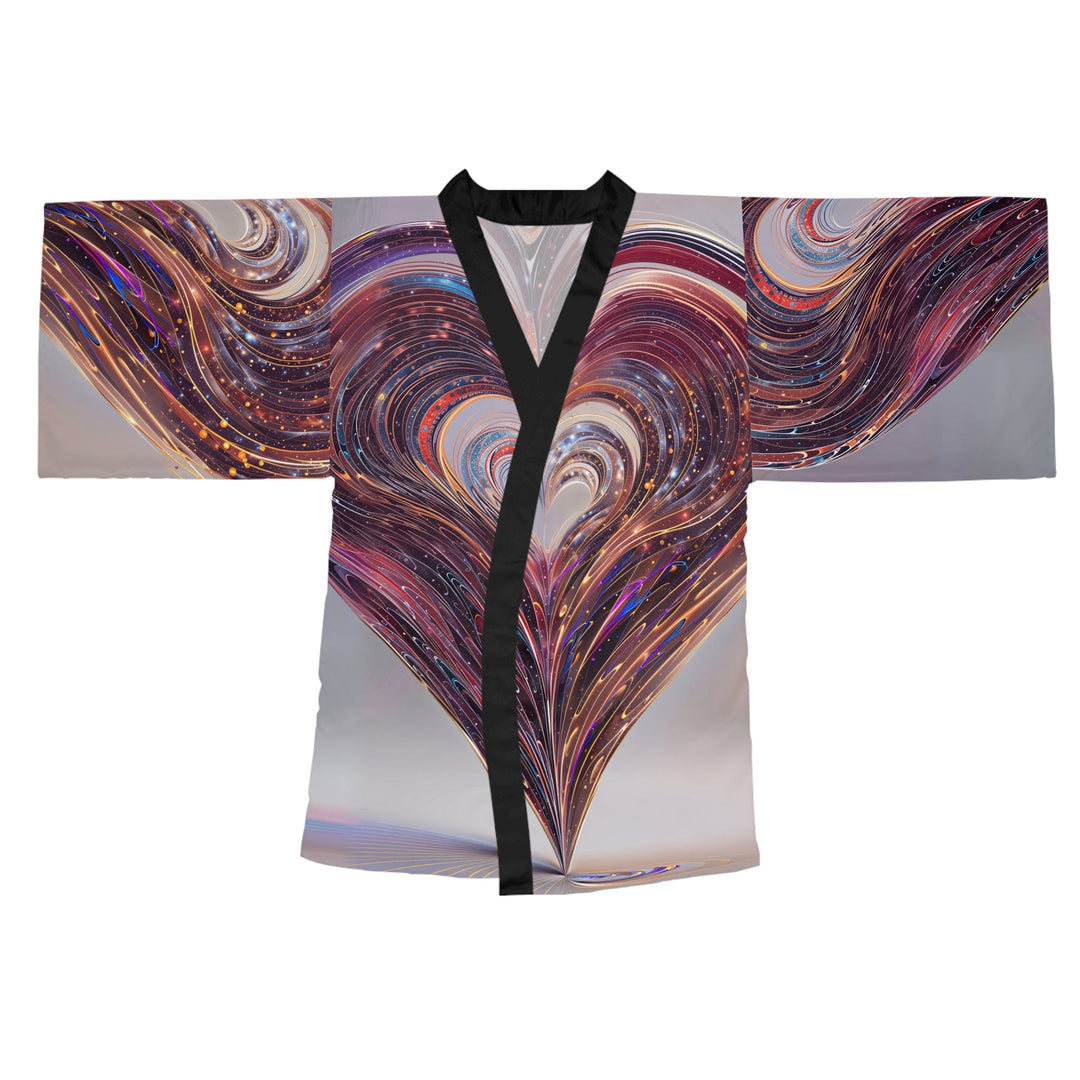 Luminous Swirling Heart - Long Sleeve Kimono Robe - All Over Prints - g(0D·IO) - XS - Black -