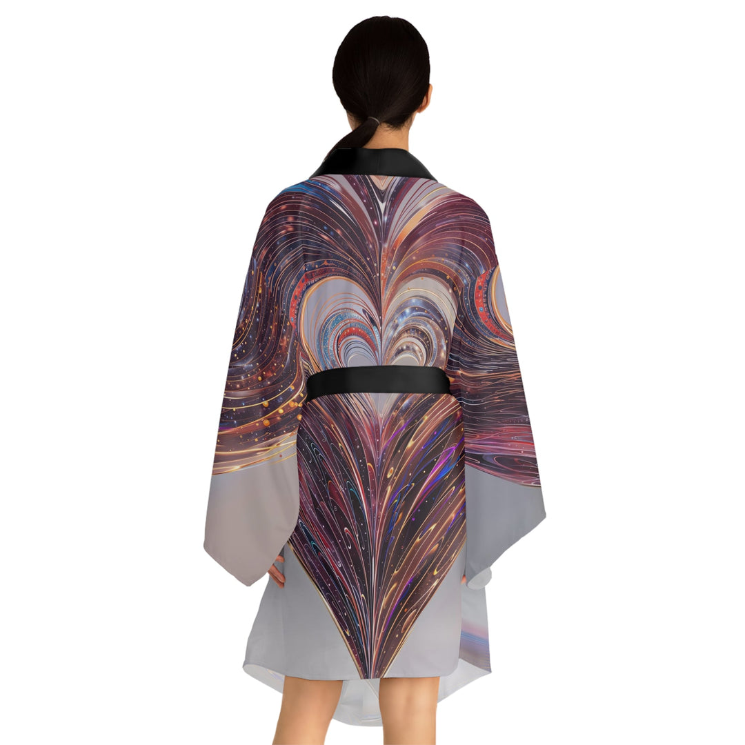 Luminous Swirling Heart - Long Sleeve Kimono Robe - All Over Prints - g(0D·IO) - XS - Black -