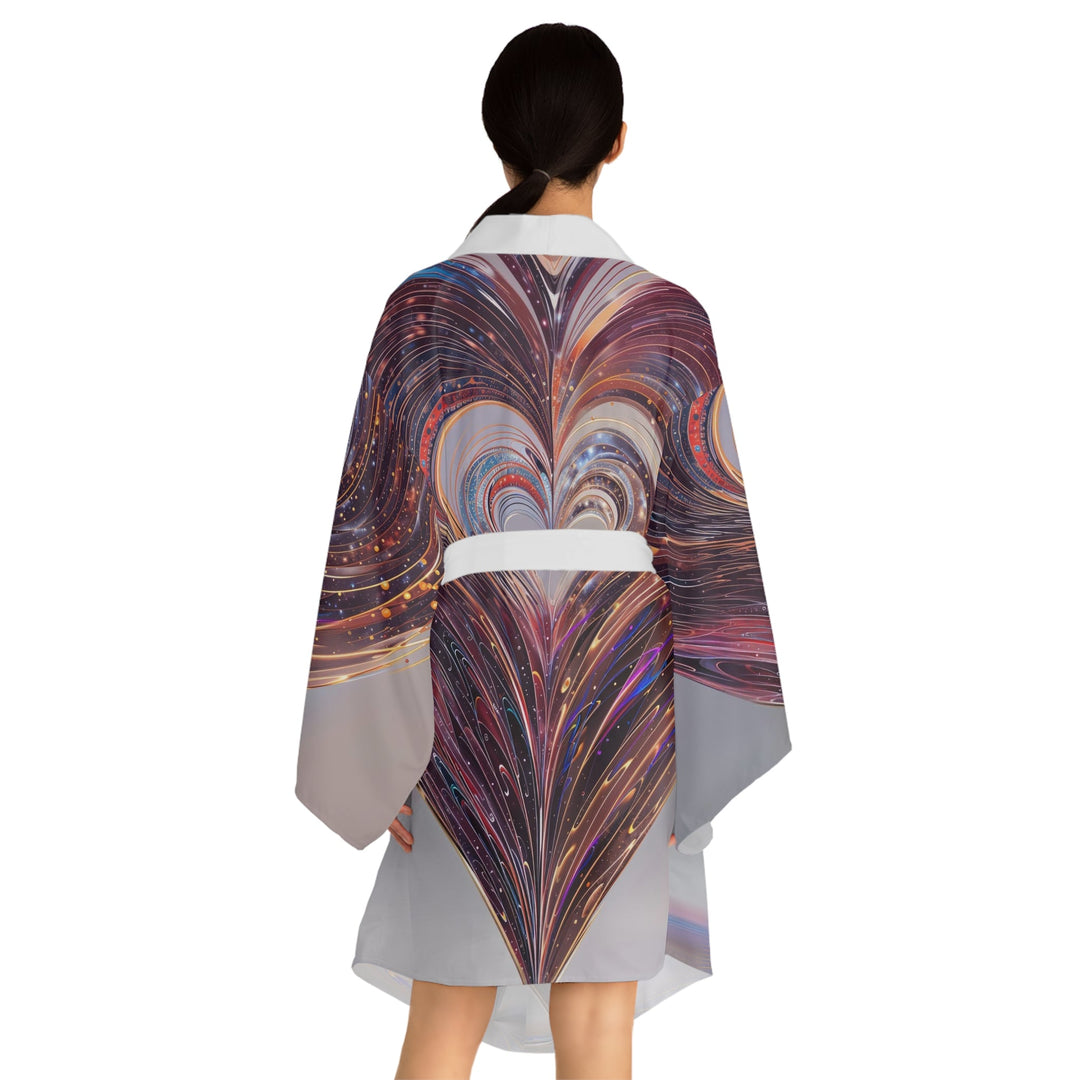 Luminous Swirling Heart - Long Sleeve Kimono Robe - All Over Prints - g(0D·IO) - XS - Black -