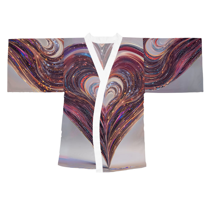 Luminous Swirling Heart - Long Sleeve Kimono Robe - All Over Prints - g(0D·IO) - XS - White -