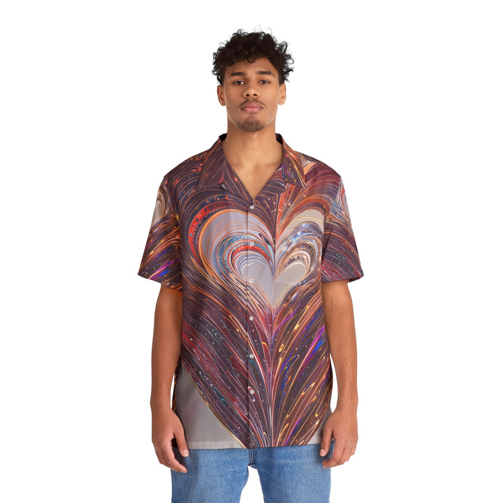 Luminous Swirling Heart - Men's Hawaiian Shirt - All Over Prints - g(0D·IO) - S - Black -