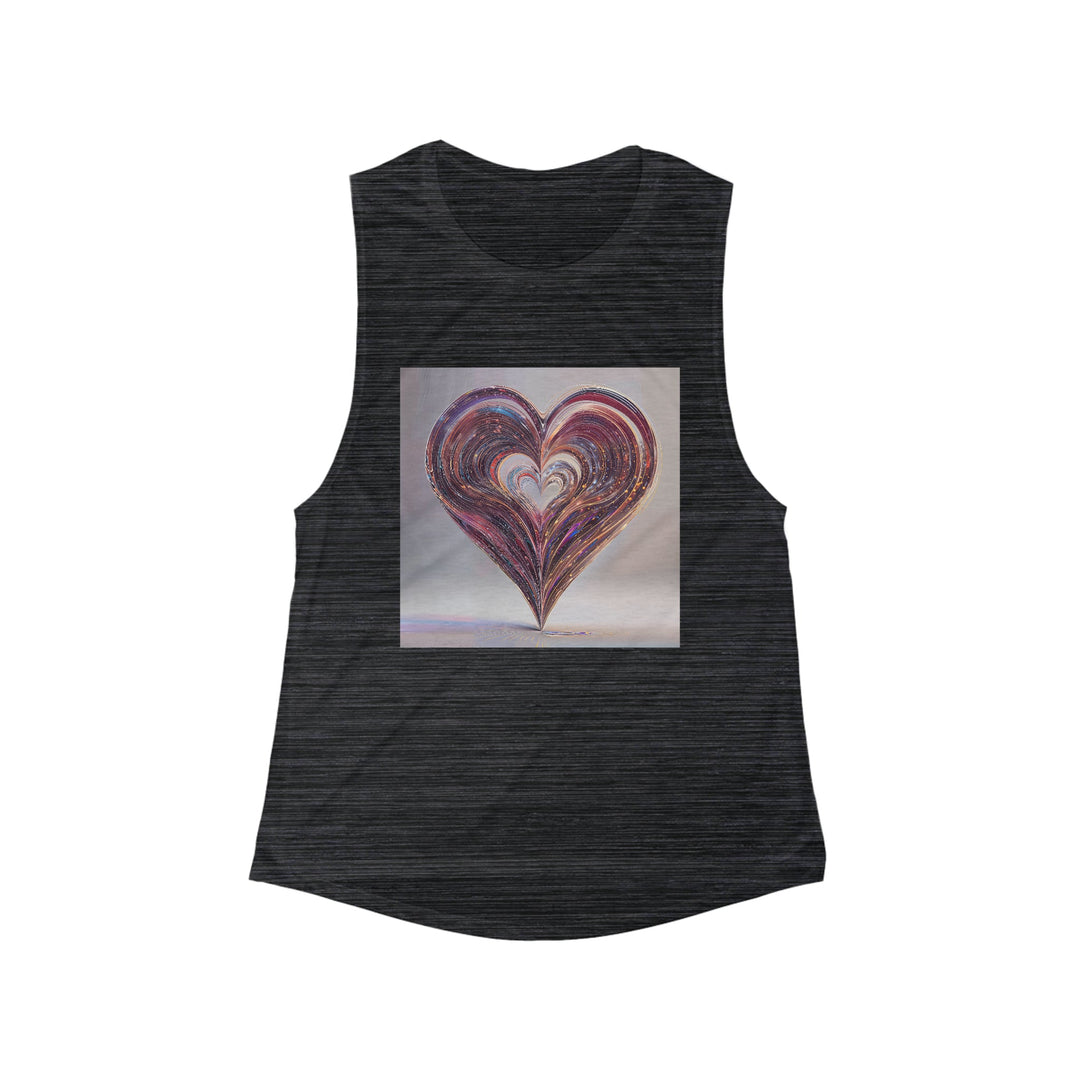 Luminous Swirling Heart - Women's Flowy Scoop Muscle Tank - Tank Top - g(0D·IO) - S - Black Slub -