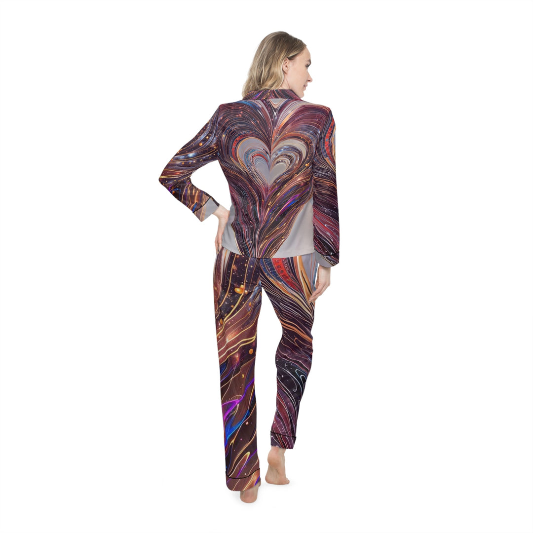 Luminous Swirling Heart - Women's Satin Pajamas - All Over Prints - g(0D·IO) - XS/S - Black -