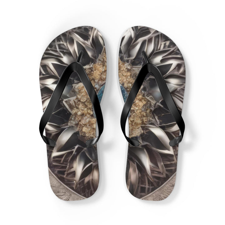 Mandala Geometric Intricacy - Flip Flops - Shoes - g(0D·IO) - L - Black sole -