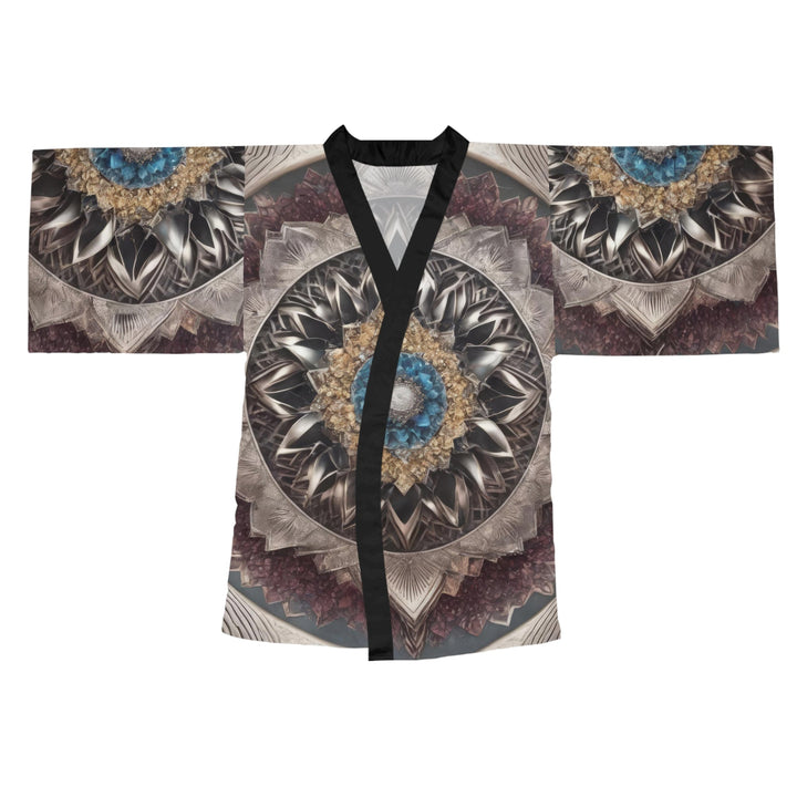 Mandala Geometric Intricacy - Long Sleeve Kimono Robe - All Over Prints - g(0D·IO) - XS - Black -