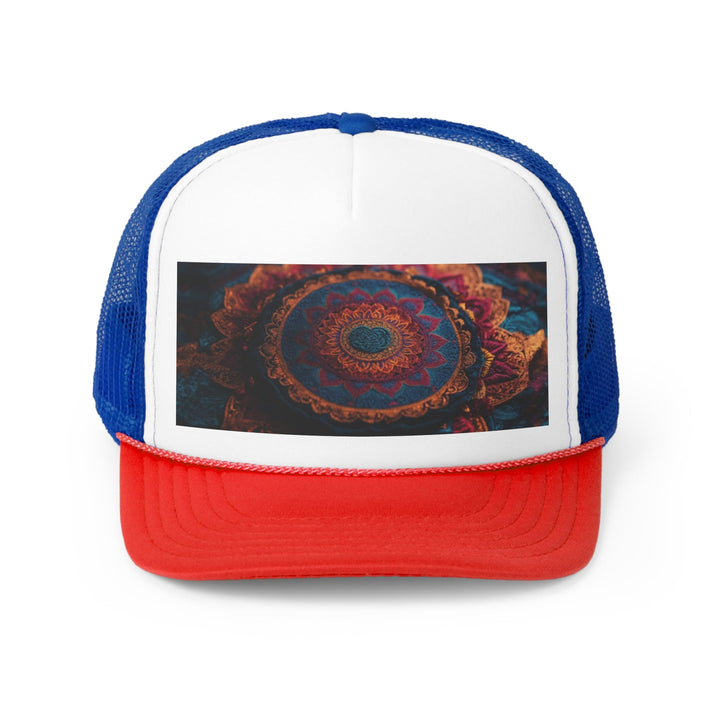 Mandala Intricate Tapestry - Trucker Hat - Hats - g(0D·IO) - Blue/Red - One size -