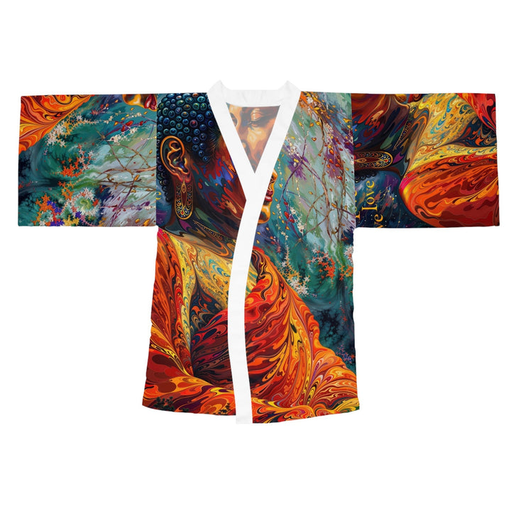 Meditative Vibrant Tranquility - Long Sleeve Kimono Robe - All Over Prints - g(0D·IO) - XS - White -