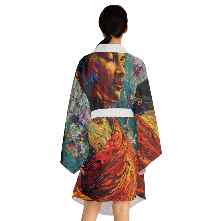 Meditative Vibrant Tranquility - Long Sleeve Kimono Robe - All Over Prints - g(0D·IO) - XS - Black -