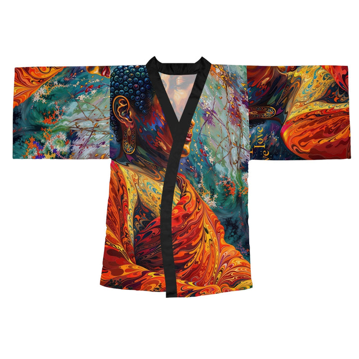 Meditative Vibrant Tranquility - Long Sleeve Kimono Robe - All Over Prints - g(0D·IO) - XS - Black -