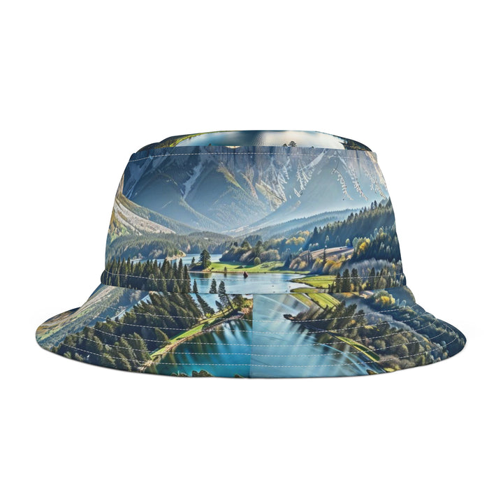 Mountainous Love Reflection - Bucket Hat - Hats - g(0D·IO) - Large - White stitching -