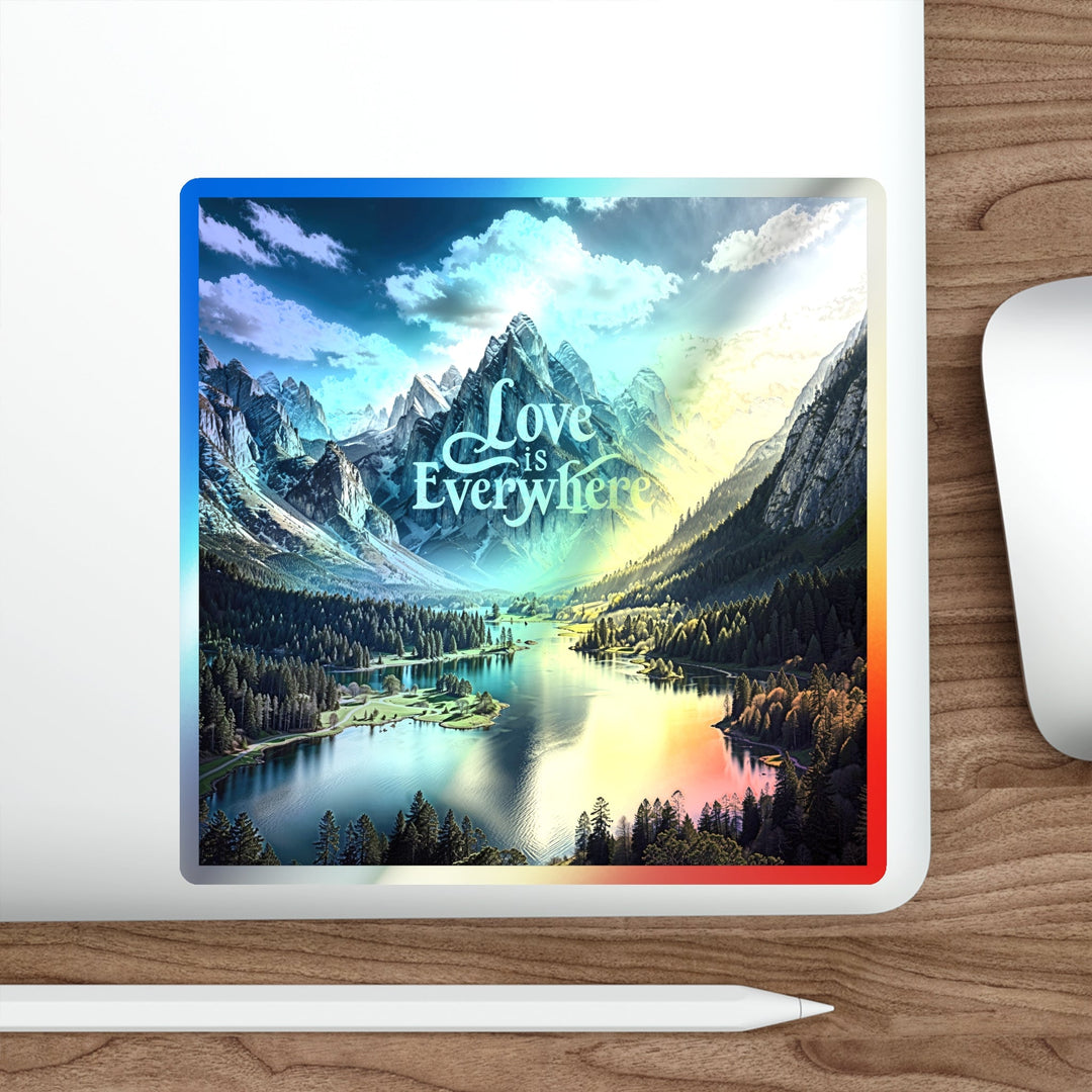 Mountainous Love Reflection - Holographic Die-Cut Sticker - Paper products - g(0D·IO) - 5" × 5" - Die-Cut - Holographic