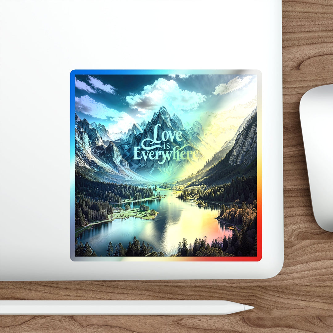 Mountainous Love Reflection - Holographic Die-Cut Sticker - Paper products - g(0D·IO) - 5" × 5" - Die-Cut - Holographic