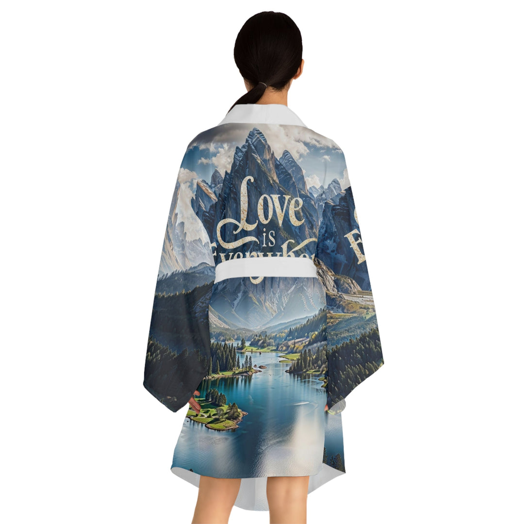 Mountainous Love Reflection - Long Sleeve Kimono Robe - All Over Prints - g(0D·IO) - XS - Black -