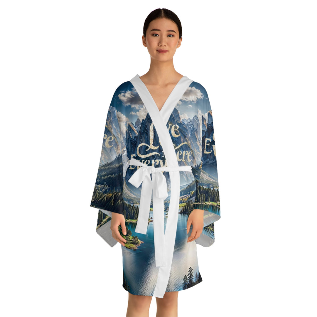 Mountainous Love Reflection - Long Sleeve Kimono Robe - All Over Prints - g(0D·IO) - XS - Black -