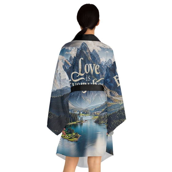 Mountainous Love Reflection - Long Sleeve Kimono Robe - All Over Prints - g(0D·IO) - XS - Black -