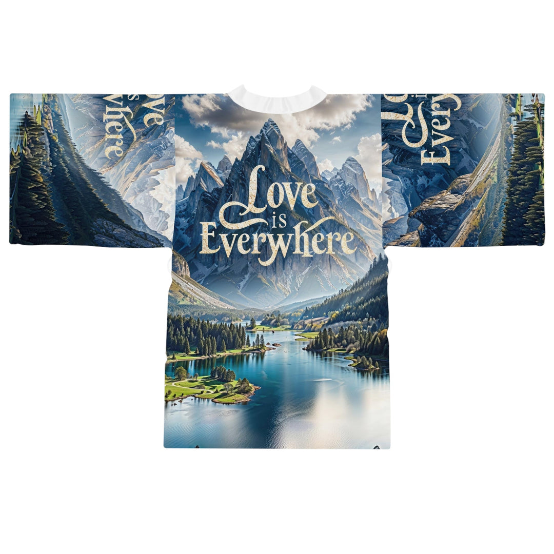 Mountainous Love Reflection - Long Sleeve Kimono Robe - All Over Prints - g(0D·IO) - XS - Black -