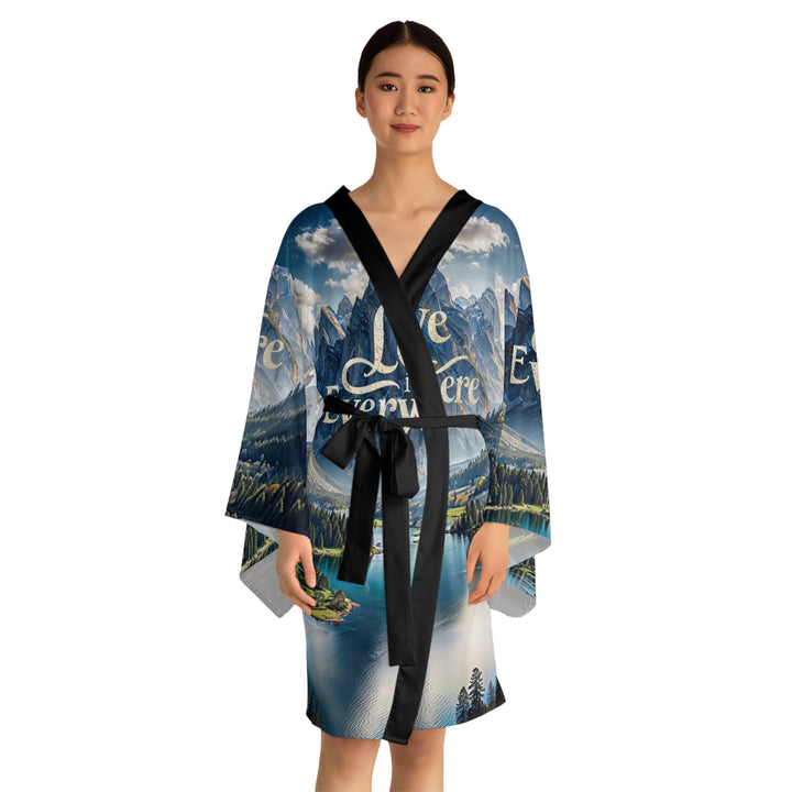 Mountainous Love Reflection - Long Sleeve Kimono Robe - All Over Prints - g(0D·IO) - XS - Black -