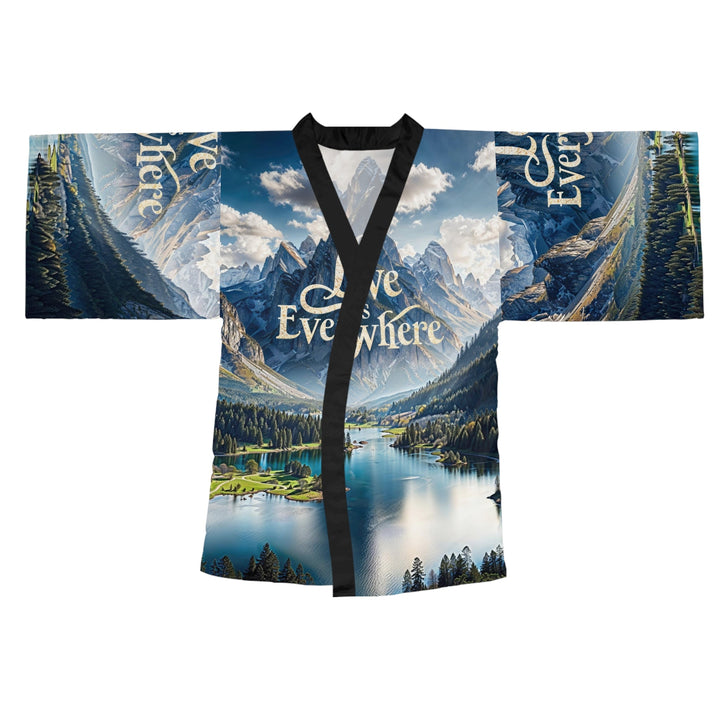 Mountainous Love Reflection - Long Sleeve Kimono Robe - All Over Prints - g(0D·IO) - XS - Black -