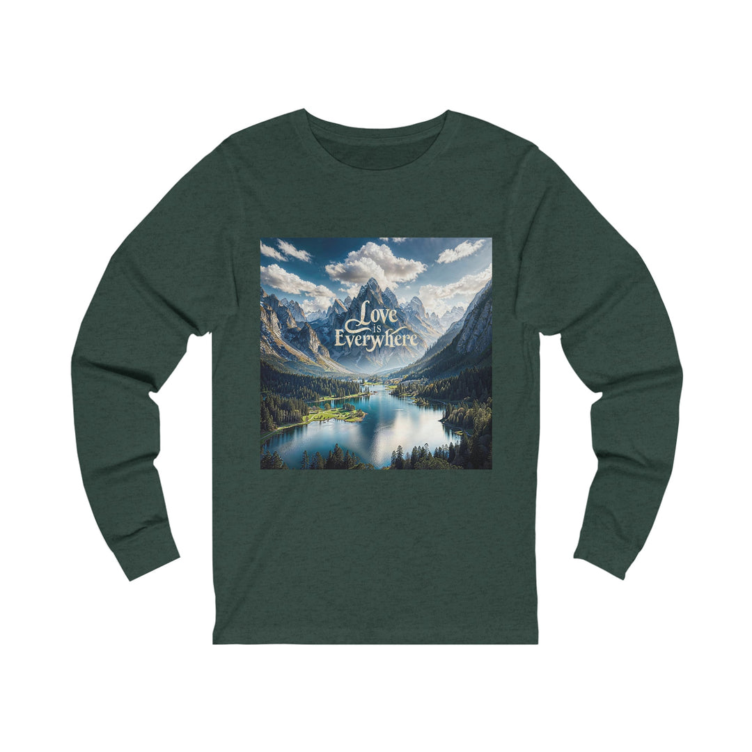 Mountainous Love Reflection - Unisex Jersey Long Sleeve Tee - Long-sleeve - g(0D·IO) - S - Heather Forest -