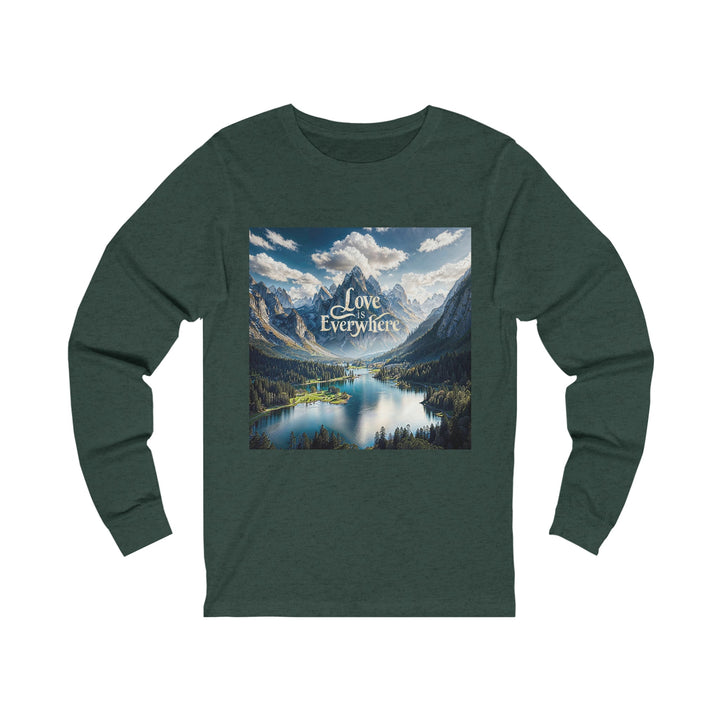 Mountainous Love Reflection - Unisex Jersey Long Sleeve Tee - Long-sleeve - g(0D·IO) - S - Heather Forest -