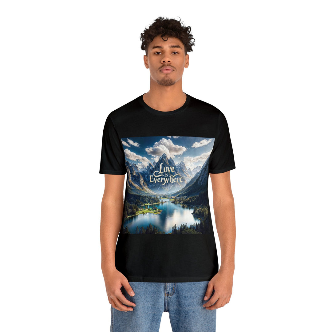 Mountainous Love Reflection - Unisex Jersey Short Sleeve Tee - T-Shirt - g(0D·IO) - Black - S -