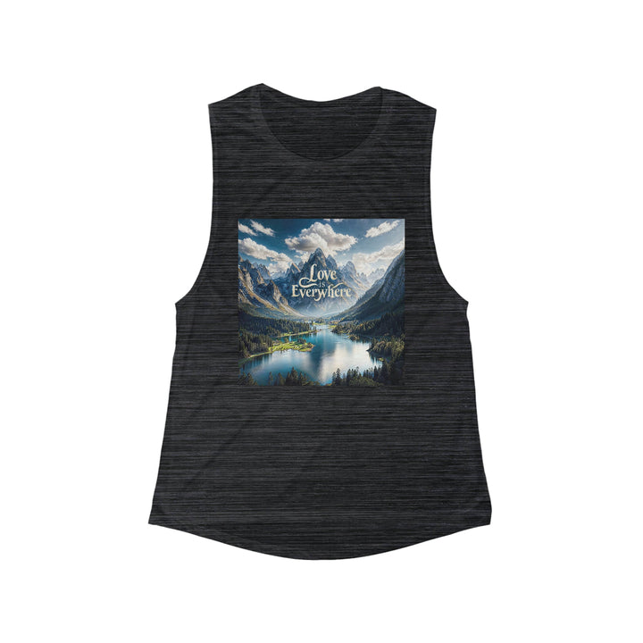 Mountainous Love Reflection - Women's Flowy Scoop Muscle Tank - Tank Top - g(0D·IO) - S - Black Slub -