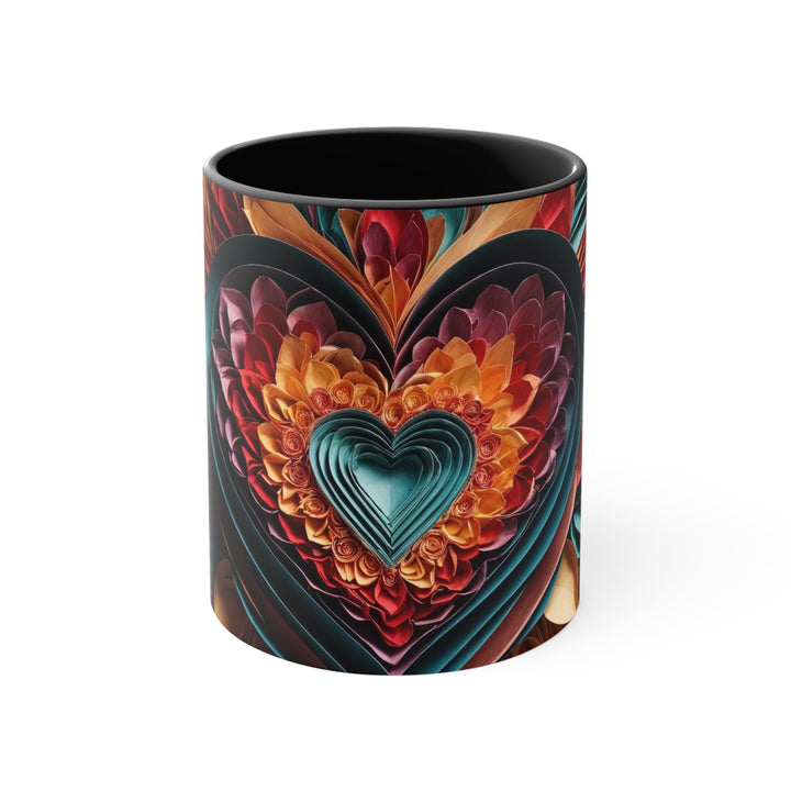 Multilayered Floral Heart - Accent Coffee Mug - Mug - g(0D·IO) - Black - 11oz -