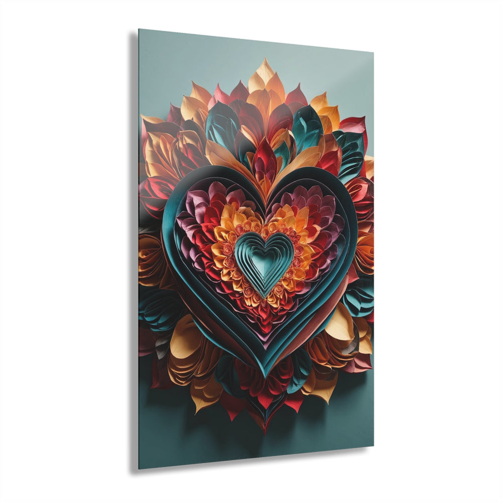 Multilayered Floral Heart - Acrylic Prints (French Cleat Hanging) - Home Decor - g(0D·IO) - 24" x 36" (Vertical) - 0.25'' -