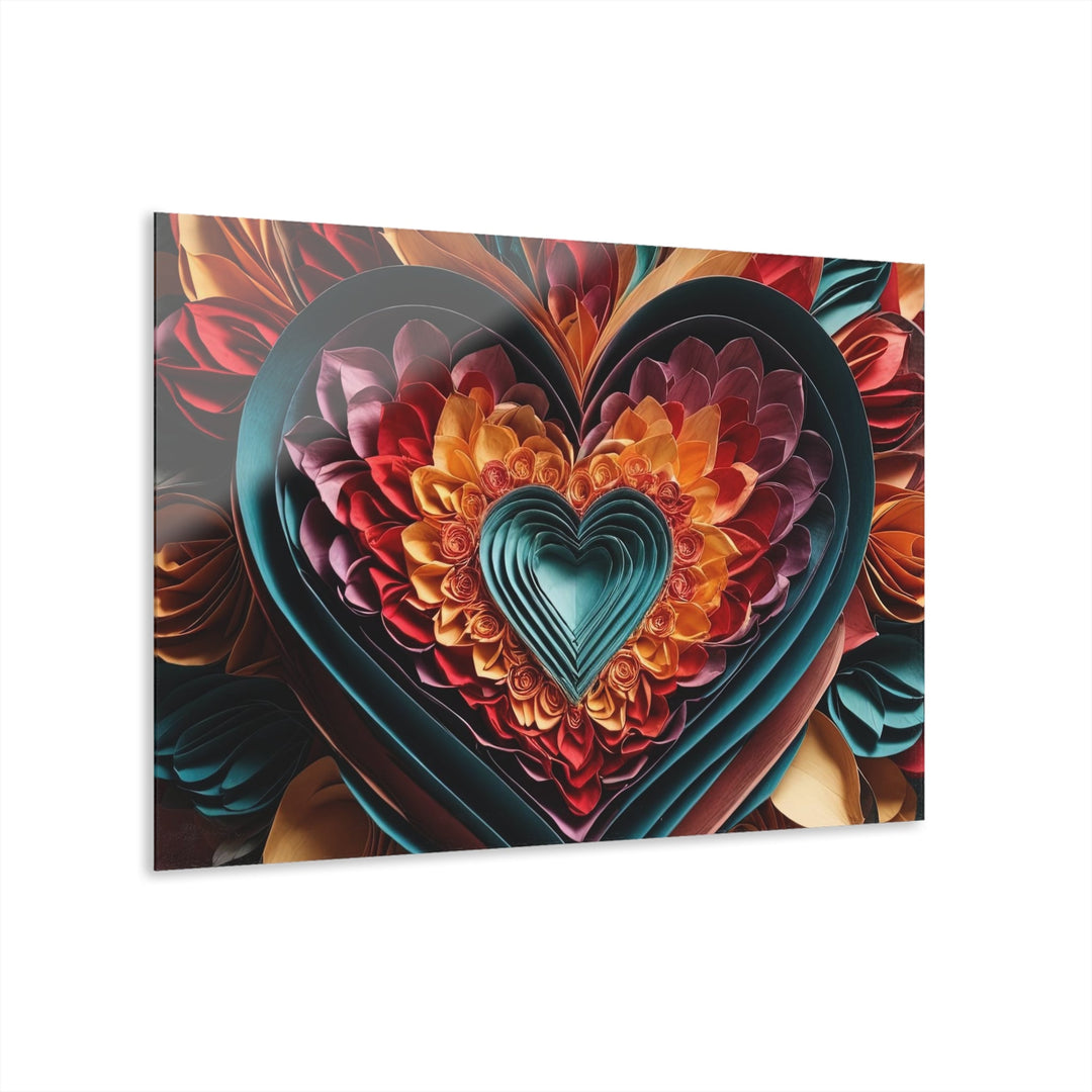 Multilayered Floral Heart - Acrylic Prints (French Cleat Hanging) - Home Decor - g(0D·IO) - 36" x 24" (Horizontal) - 0.25'' -