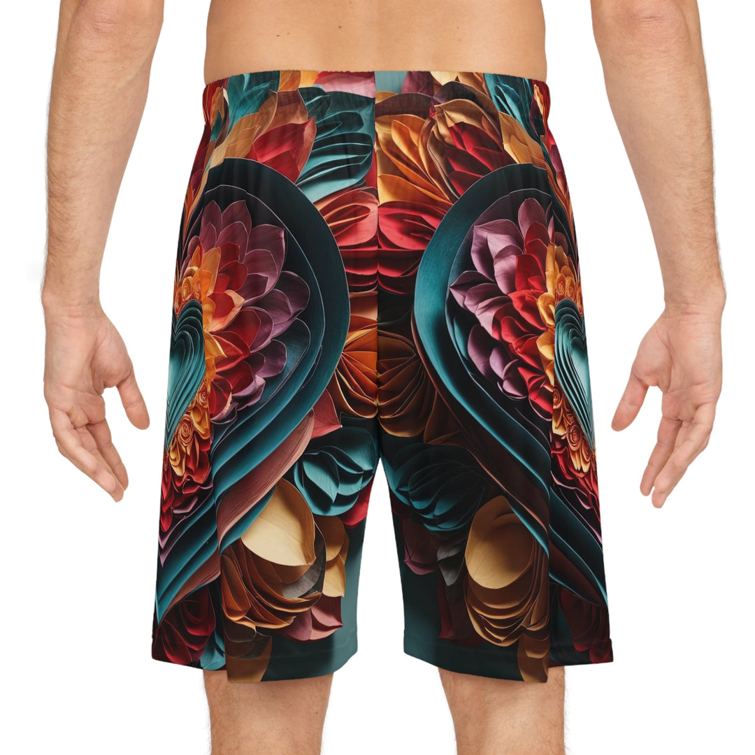 Multilayered Floral Heart - AOP Basketball Shorts - All Over Prints - g(0D·IO) - Seam thread color automatically matched to design - XS -