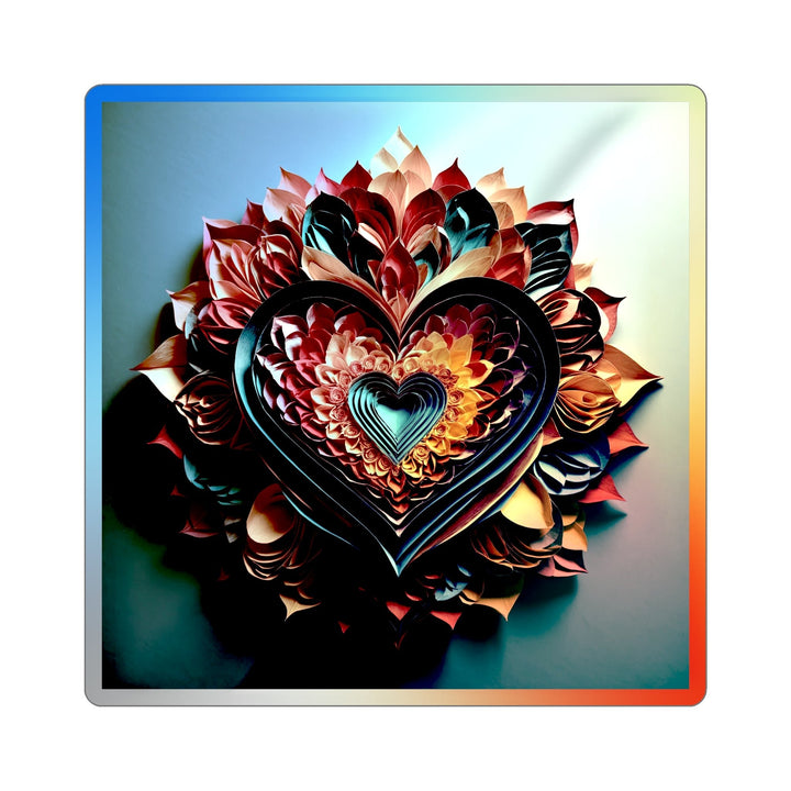 Multilayered Floral Heart - Holographic Die-Cut Sticker - Paper products - g(0D·IO) - 4" × 4" - Die-Cut - Holographic