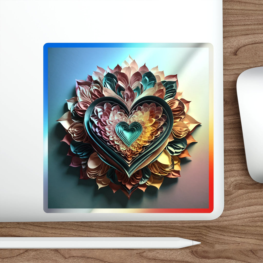 Multilayered Floral Heart - Holographic Die-Cut Sticker - Paper products - g(0D·IO) - 5" × 5" - Die-Cut - Holographic