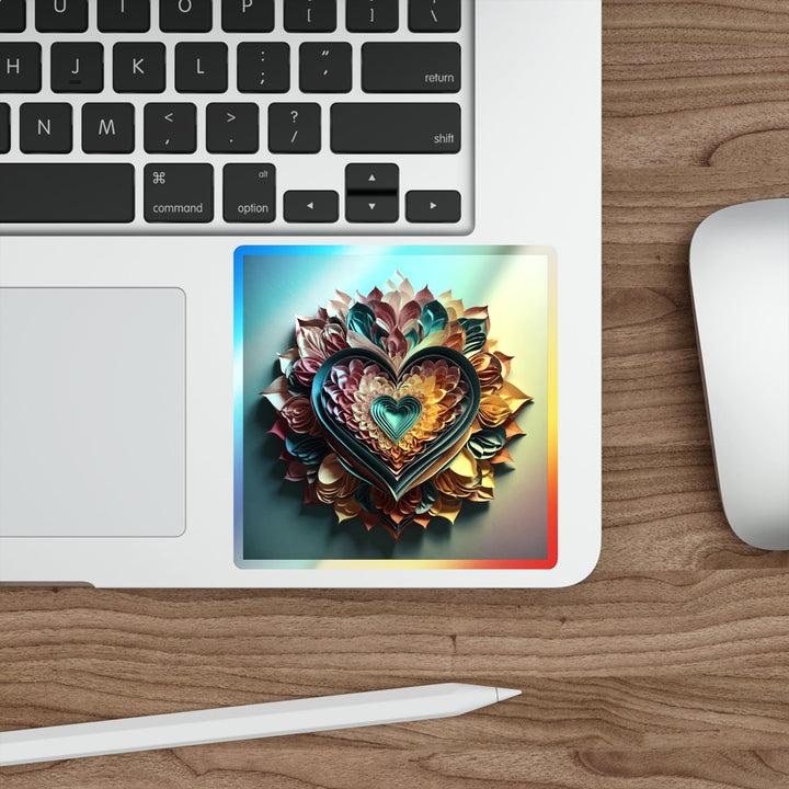 Multilayered Floral Heart - Holographic Die-Cut Sticker - Paper products - g(0D·IO) - 5" × 5" - Die-Cut - Holographic