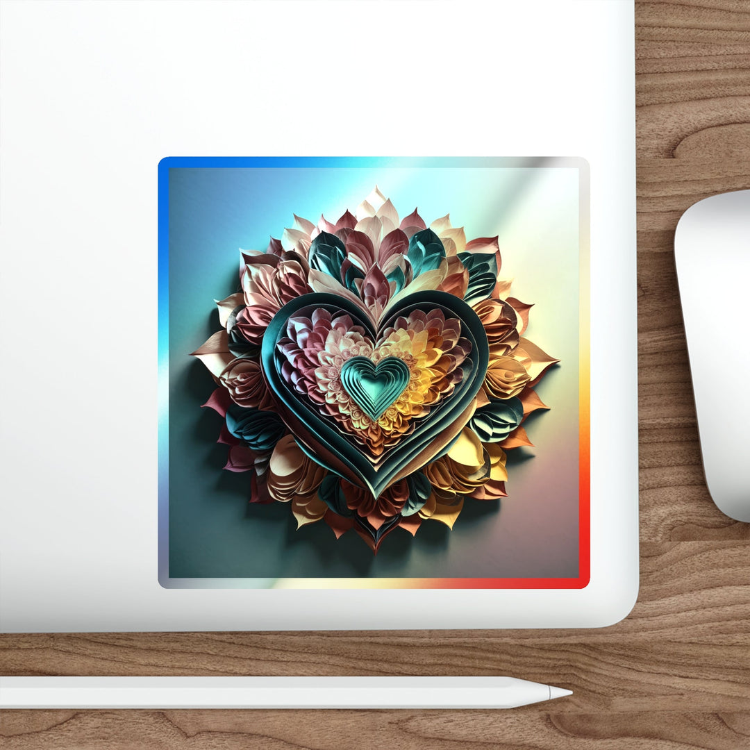 Multilayered Floral Heart - Holographic Die-Cut Sticker - Paper products - g(0D·IO) - 5" × 5" - Die-Cut - Holographic