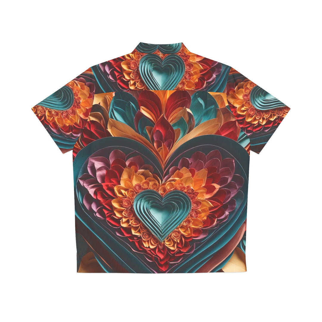 Multilayered Floral Heart - Men's Hawaiian Shirt - All Over Prints - g(0D·IO) - S - Black -