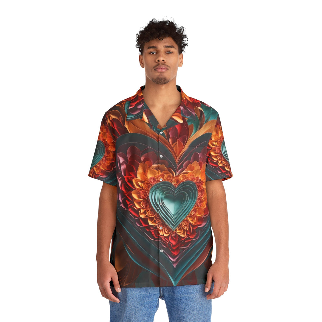 Multilayered Floral Heart - Men's Hawaiian Shirt - All Over Prints - g(0D·IO) - S - Black -