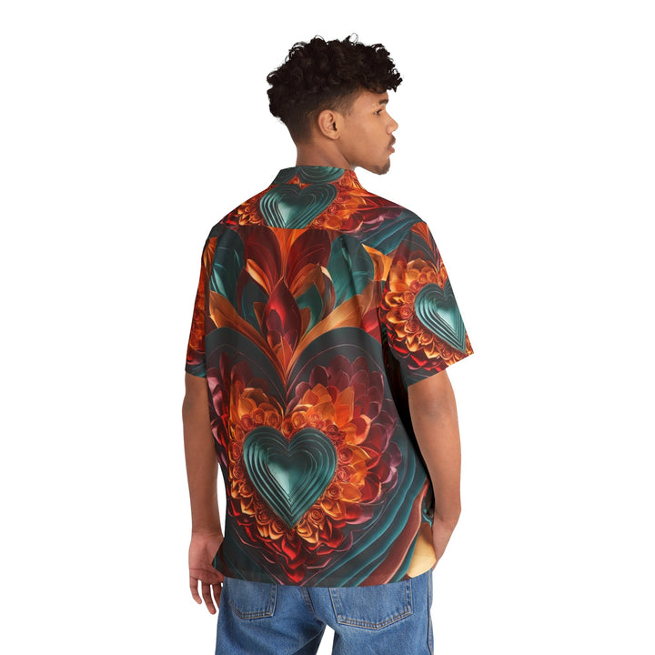 Multilayered Floral Heart - Men's Hawaiian Shirt - All Over Prints - g(0D·IO) - S - Black -