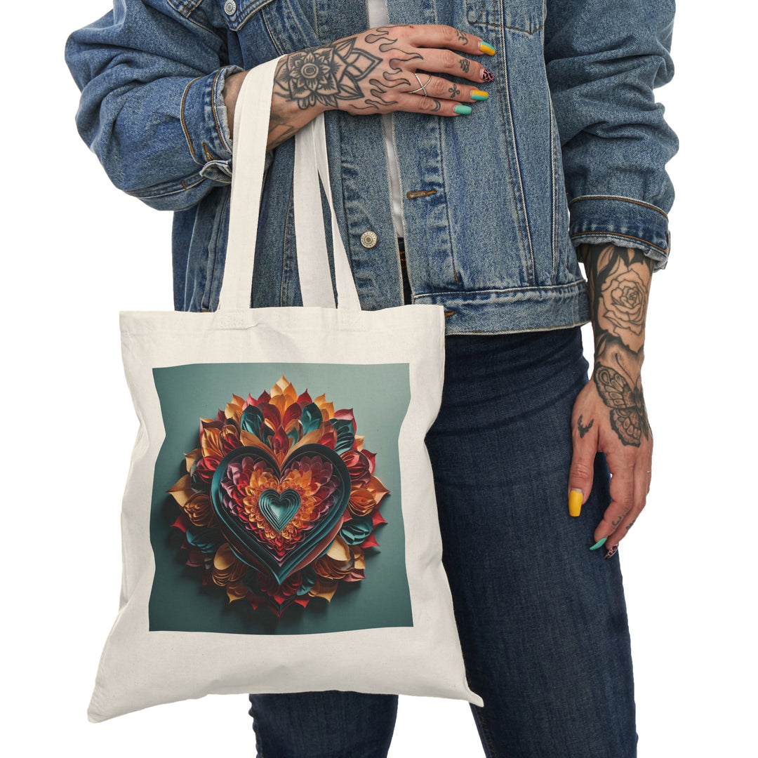 Multilayered Floral Heart - Natural Tote Bag - Bags - g(0D·IO) - 15" x 16" - Natural -