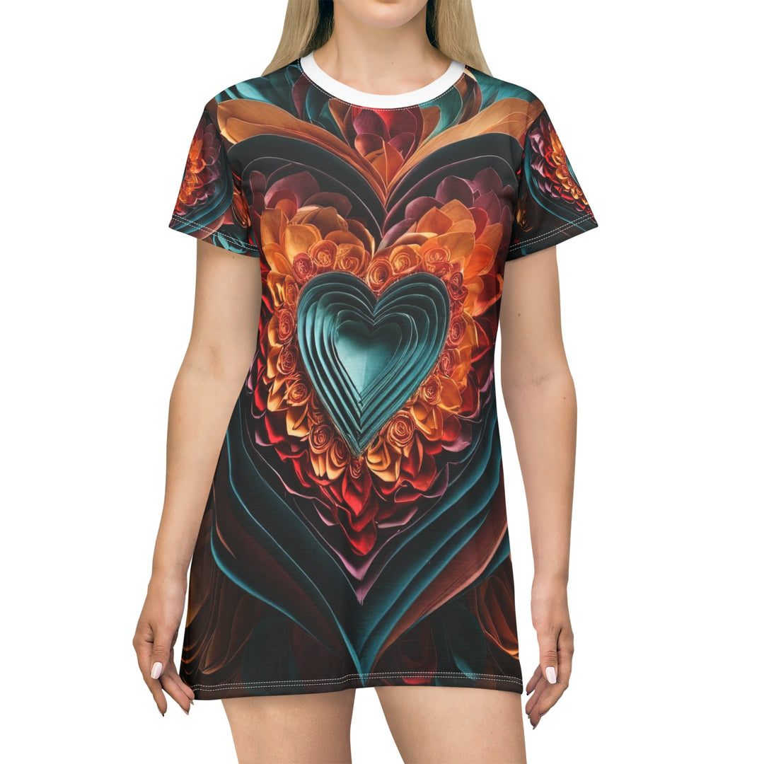 Multilayered Floral Heart - T-Shirt Dress - All Over Prints - g(0D·IO) - XS - -