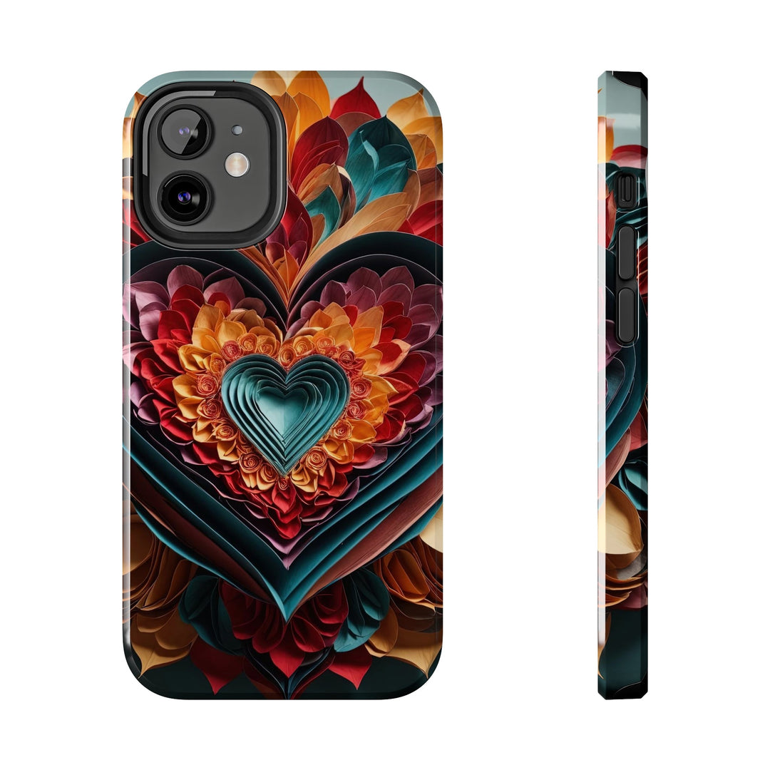 Multilayered Floral Heart - Tough Phone Case - Phone Case - g(0D·IO) - iPhone 12 Mini - -