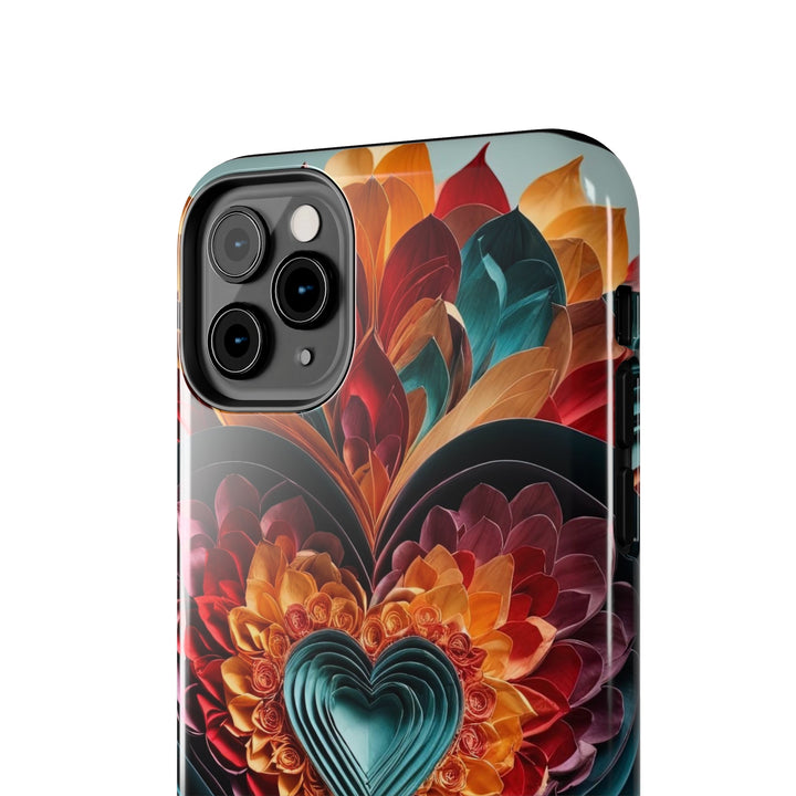 Multilayered Floral Heart - Tough Phone Case - Phone Case - g(0D·IO) - iPhone 13 Mini - -