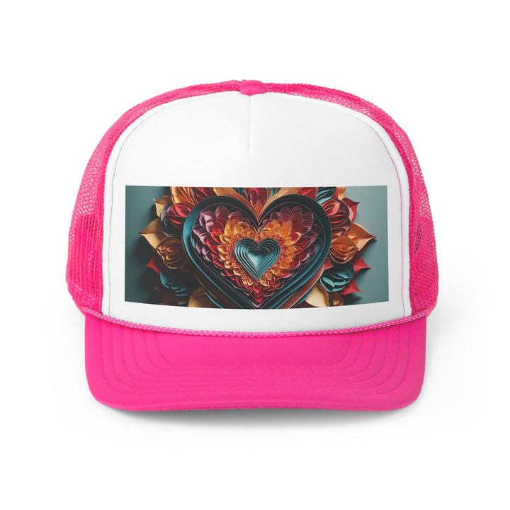 Multilayered Floral Heart - Trucker Hat - Hats - g(0D·IO) - Pink - One size -