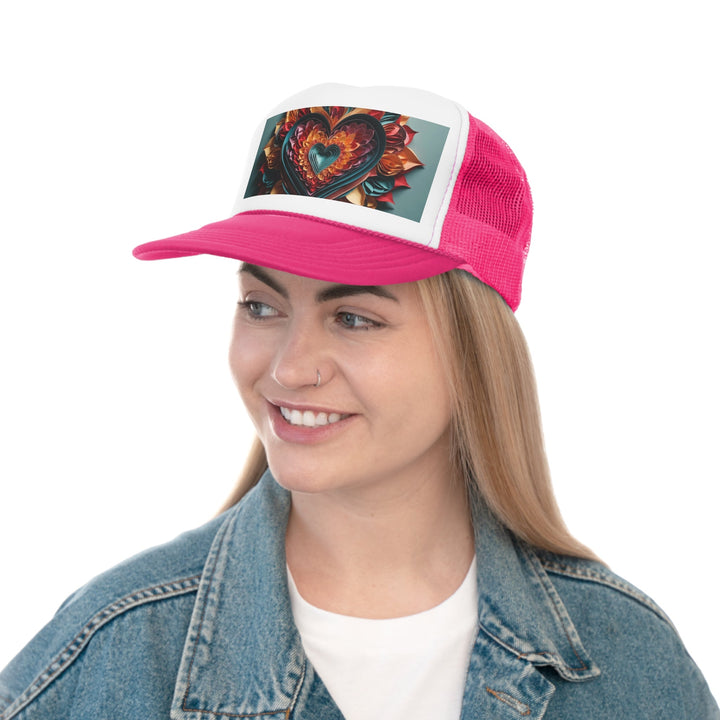 Multilayered Floral Heart - Trucker Hat - Hats - g(0D·IO) - Pink - One size -