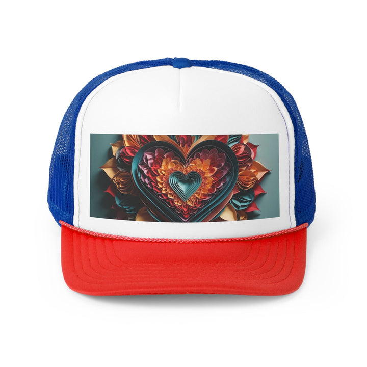 Multilayered Floral Heart - Trucker Hat - Hats - g(0D·IO) - Blue/Red - One size -