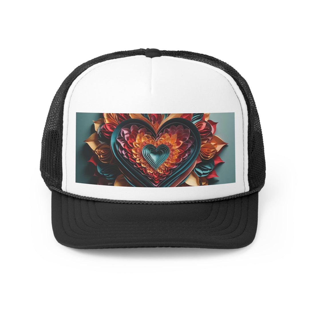 Multilayered Floral Heart - Trucker Hat - Hats - g(0D·IO) - Black - One size -