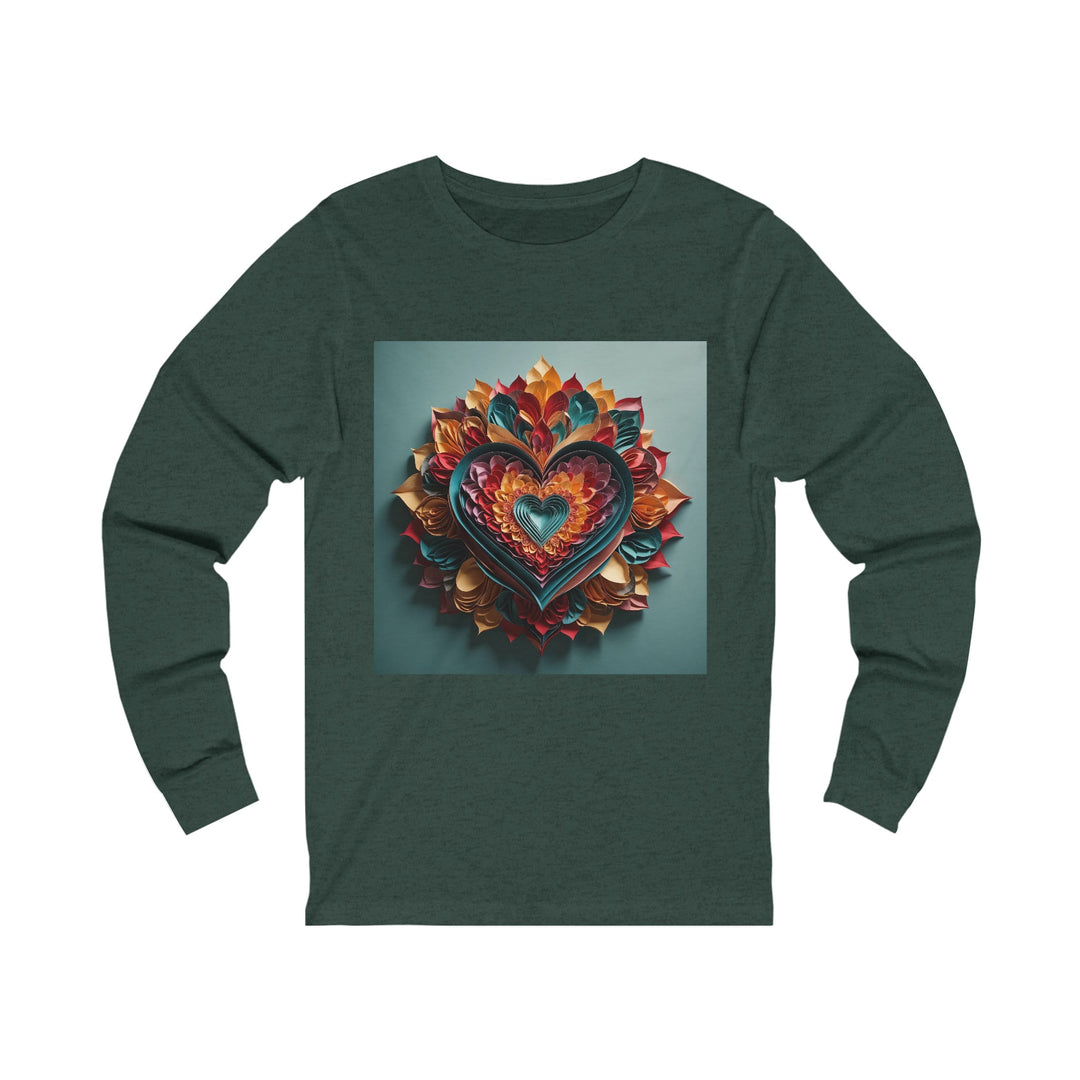 Multilayered Floral Heart - Unisex Jersey Long Sleeve Tee - Long-sleeve - g(0D·IO) - S - Heather Forest -