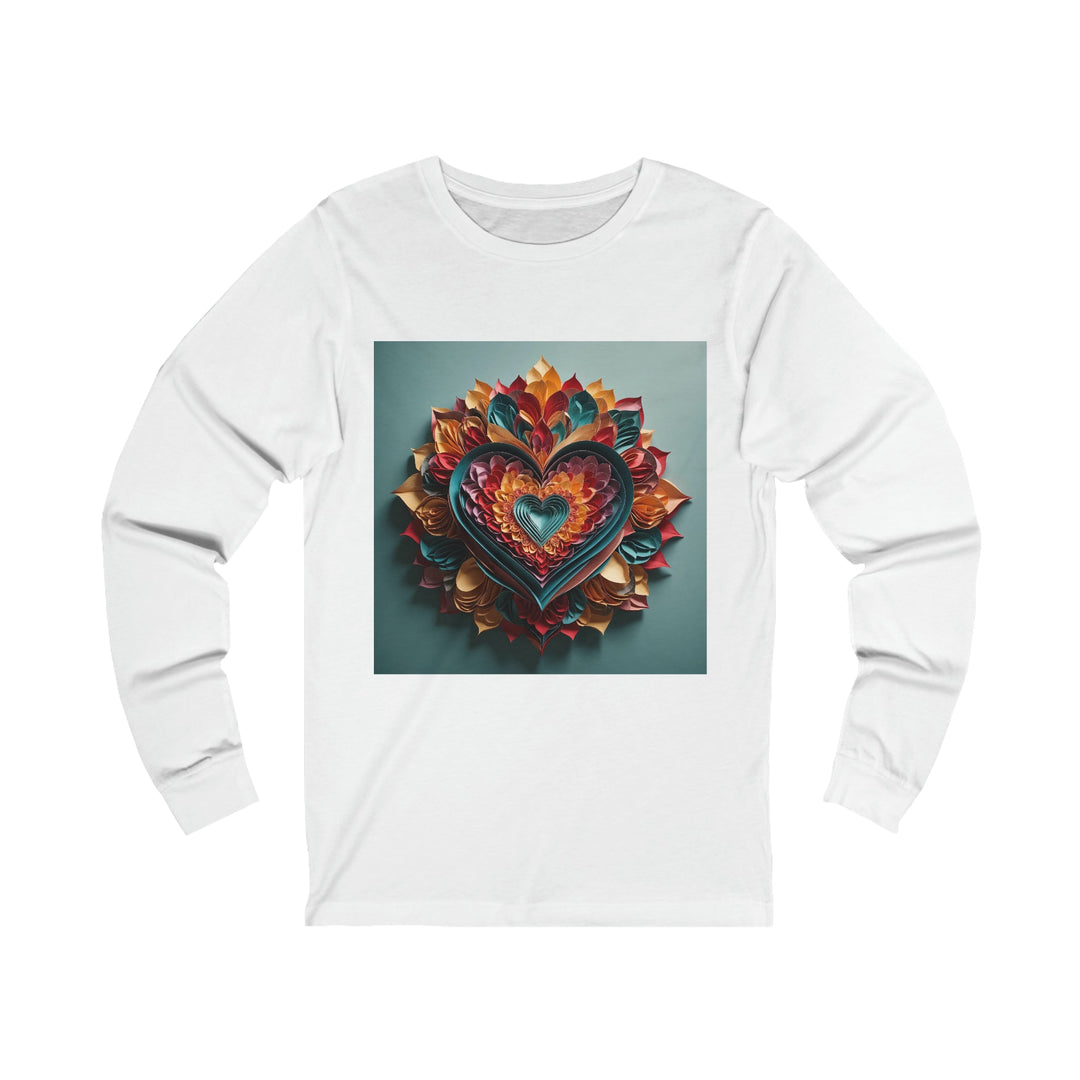 Multilayered Floral Heart - Unisex Jersey Long Sleeve Tee - Long-sleeve - g(0D·IO) - S - White -