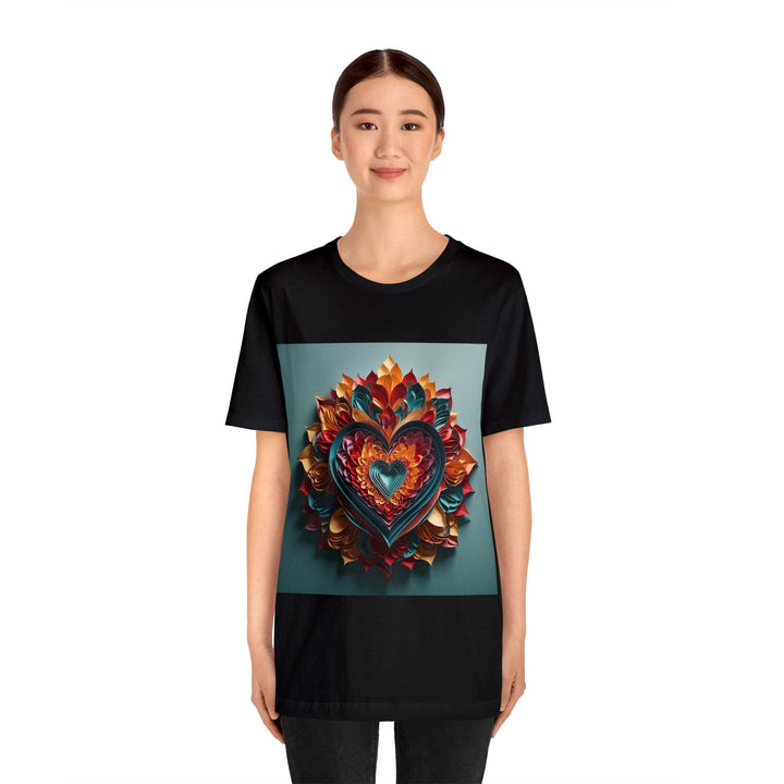 Multilayered Floral Heart - Unisex Jersey Short Sleeve Tee - T-Shirt - g(0D·IO) - Black - S -