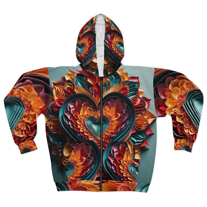 Multilayered Floral Heart - Unisex Zip Hoodie - All Over Prints - g(0D·IO) - XS - -