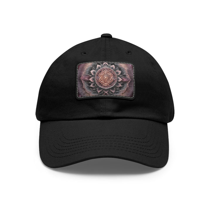 Mystic Floral Mandala - Dad Hat - Hats - g(0D·IO) - Black / Black patch - Rectangle - One size